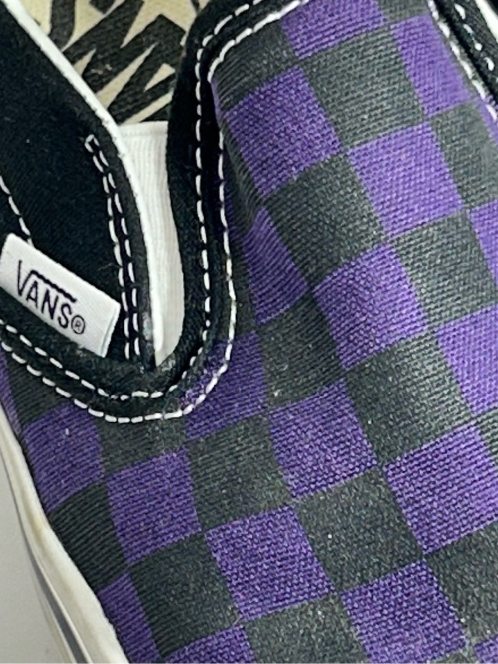 Vans Slip-On Women’s Black & Purple Checkered Sneakers Size 5.5 - Picture 3 of 9